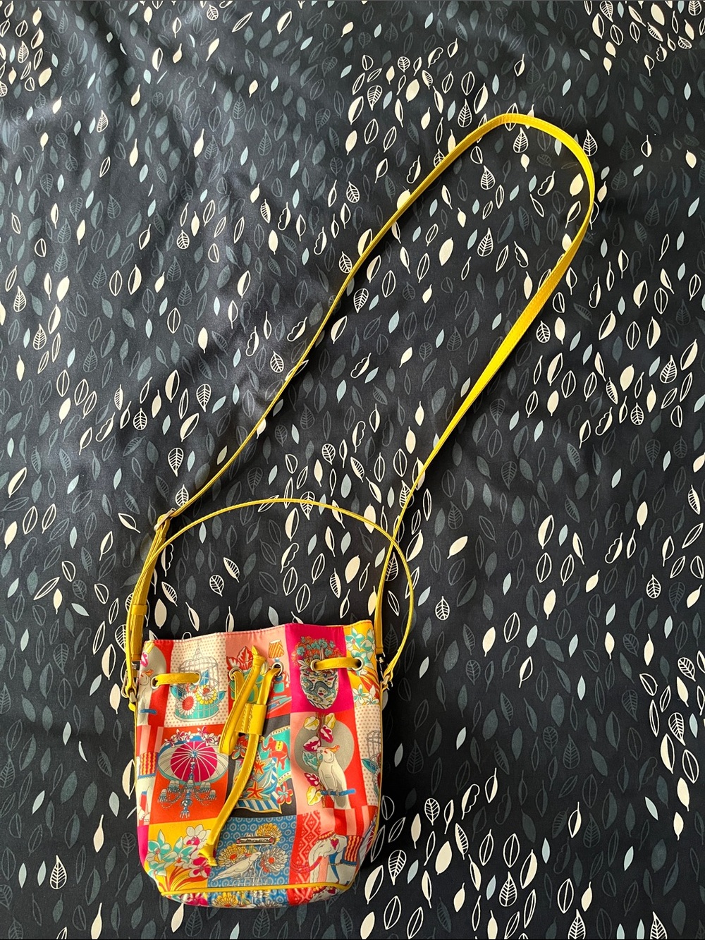 Jim Thompson Original - Colorful Printed Crossbody Bag w Yellow Straps